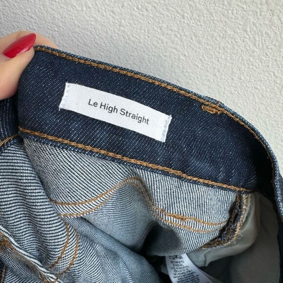 Frame Denim Le High Straight Solid Dark Wash Raw Step Hem Bronx Chew Size 26 - Picture 7 of 9